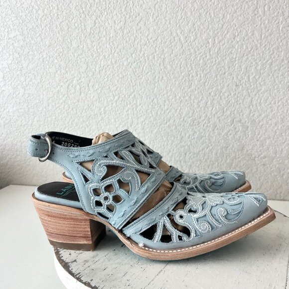 Lane Robin Mule Blue Cowboy Boots Womens 8 Cowgirl Western Leather Short Ankle - Picture 2 of 13